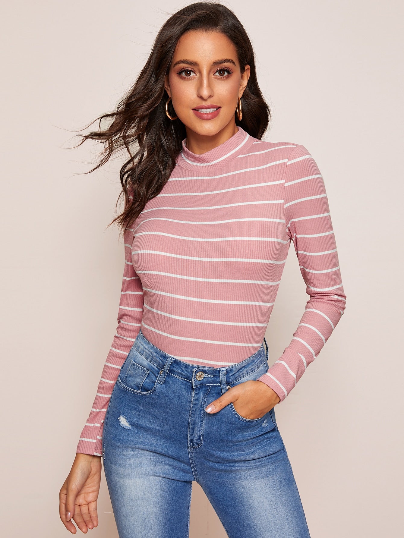 Rib-knit Striped Fitted Tee
