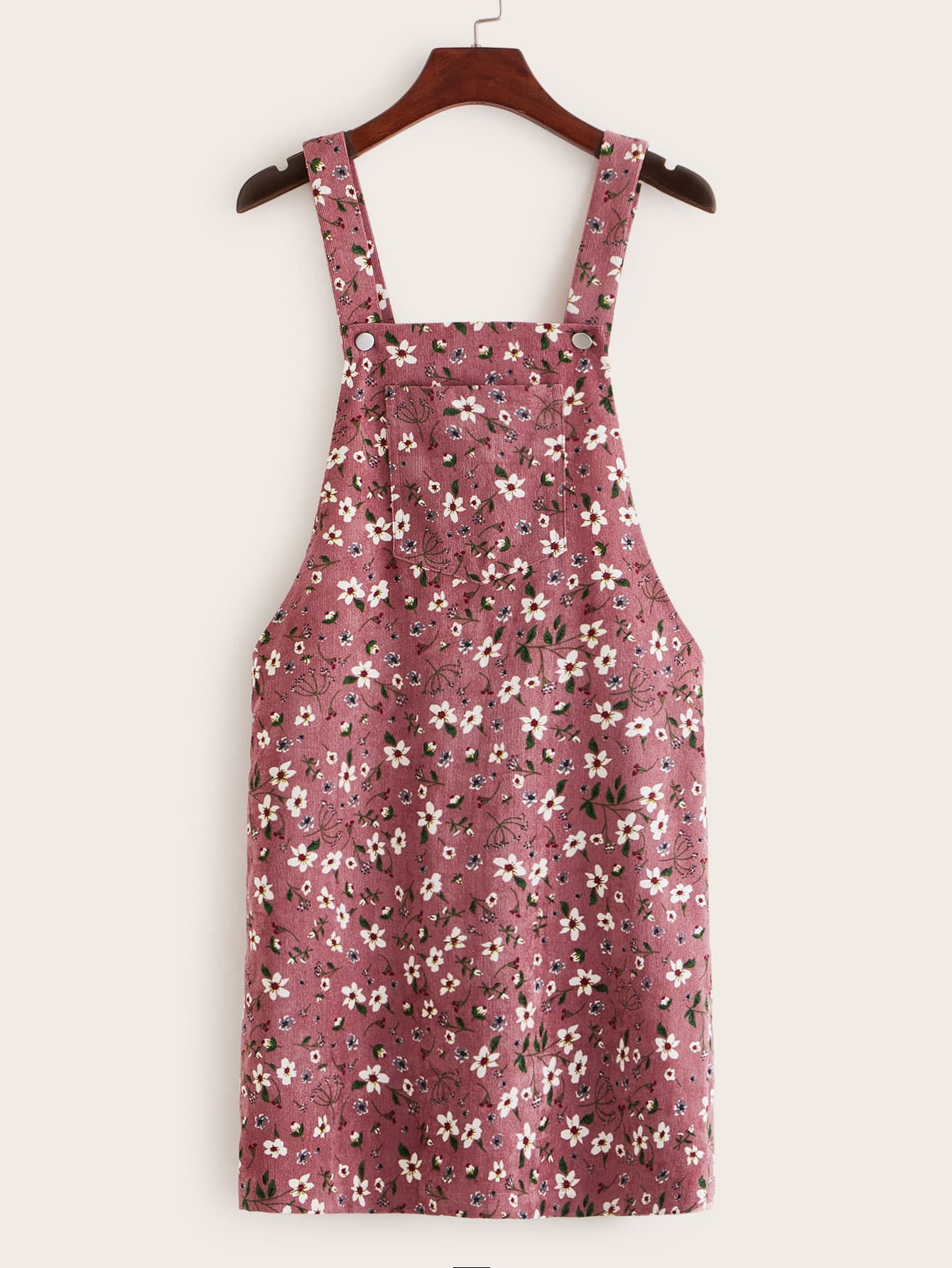 Pocket Patched Ditsy Floral Corduroy Dress