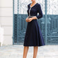 Contrast Piping Pearls Button Epaulet A-line Dress