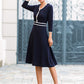 Contrast Piping Pearls Button Epaulet A-line Dress