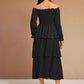 Off Shoulder Frill Trim Shirred Layered Dress