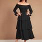 Off Shoulder Frill Trim Shirred Layered Dress