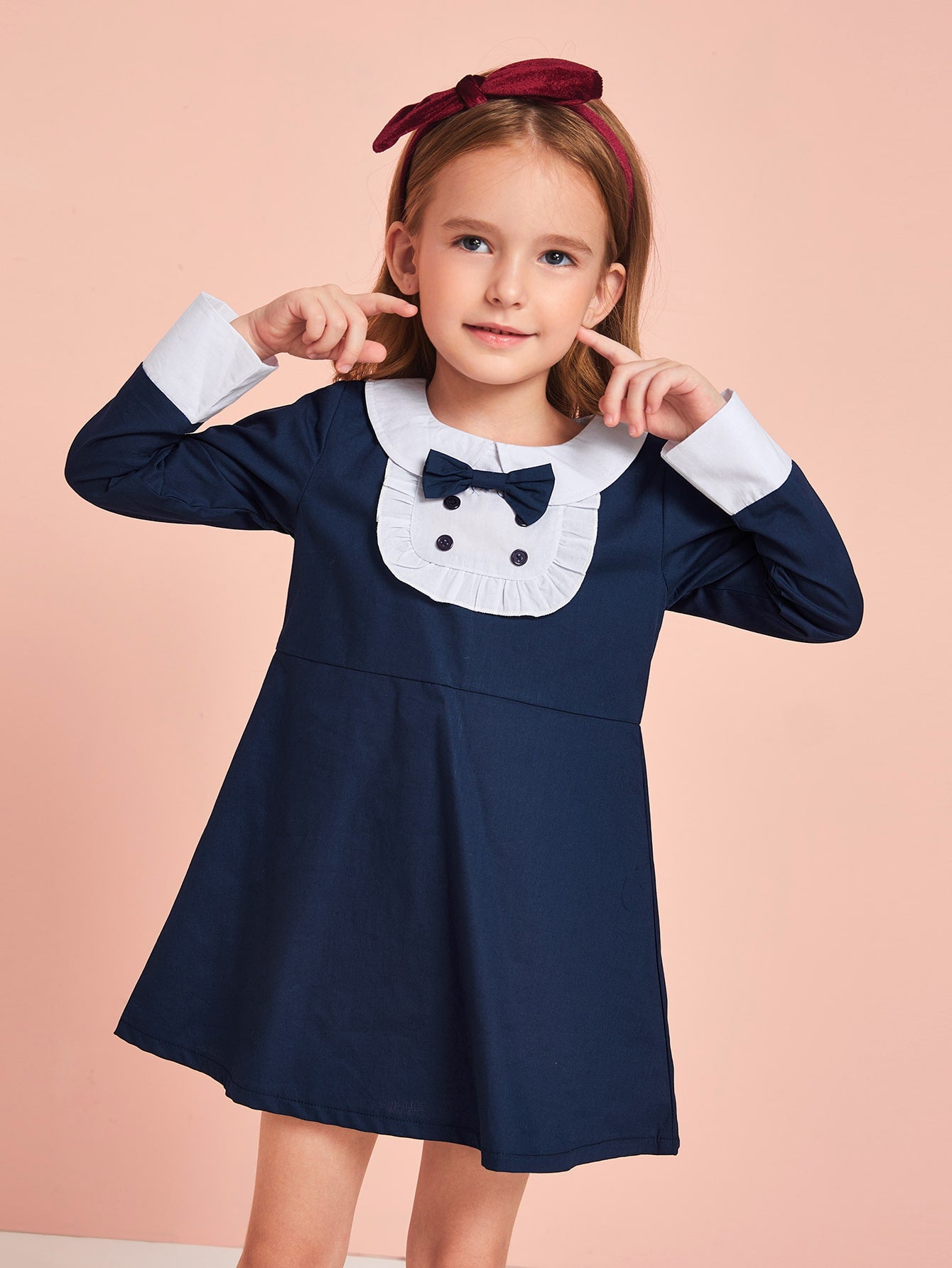 Toddler Girls Contrast Panel Bow Front Babydoll Dress