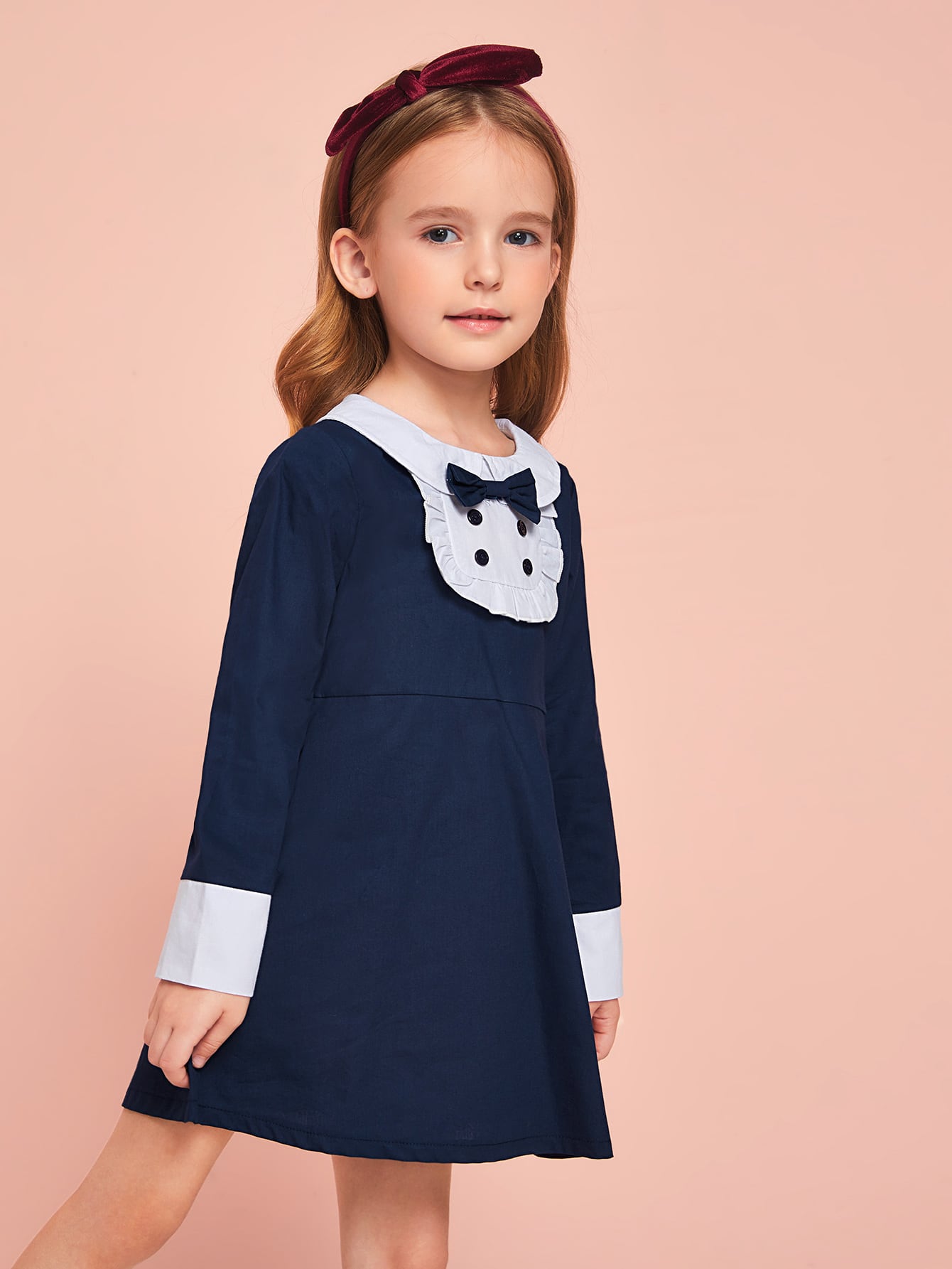 Toddler Girls Contrast Panel Bow Front Babydoll Dress
