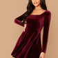 Square Neck Flared Velvet Dress