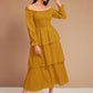 Off Shoulder Frill Trim Shirred Layered Dress