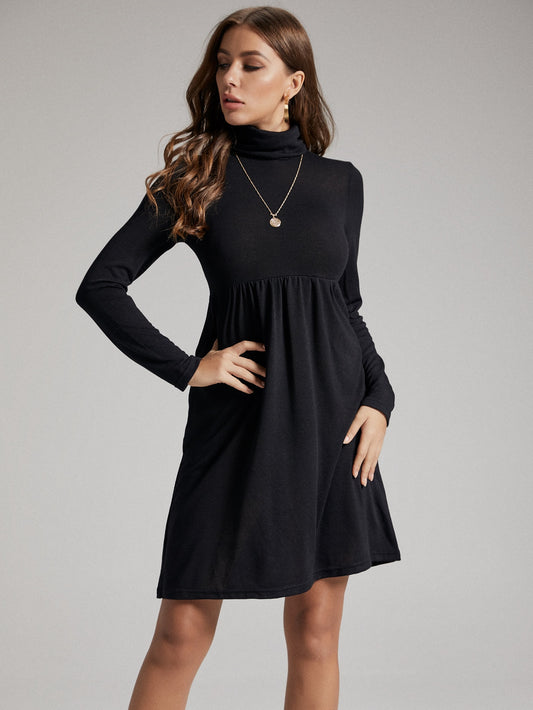 Solid Funnel Neck A-line Dress