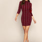 Mock-neck Grid Bodycon Dress Without Bag