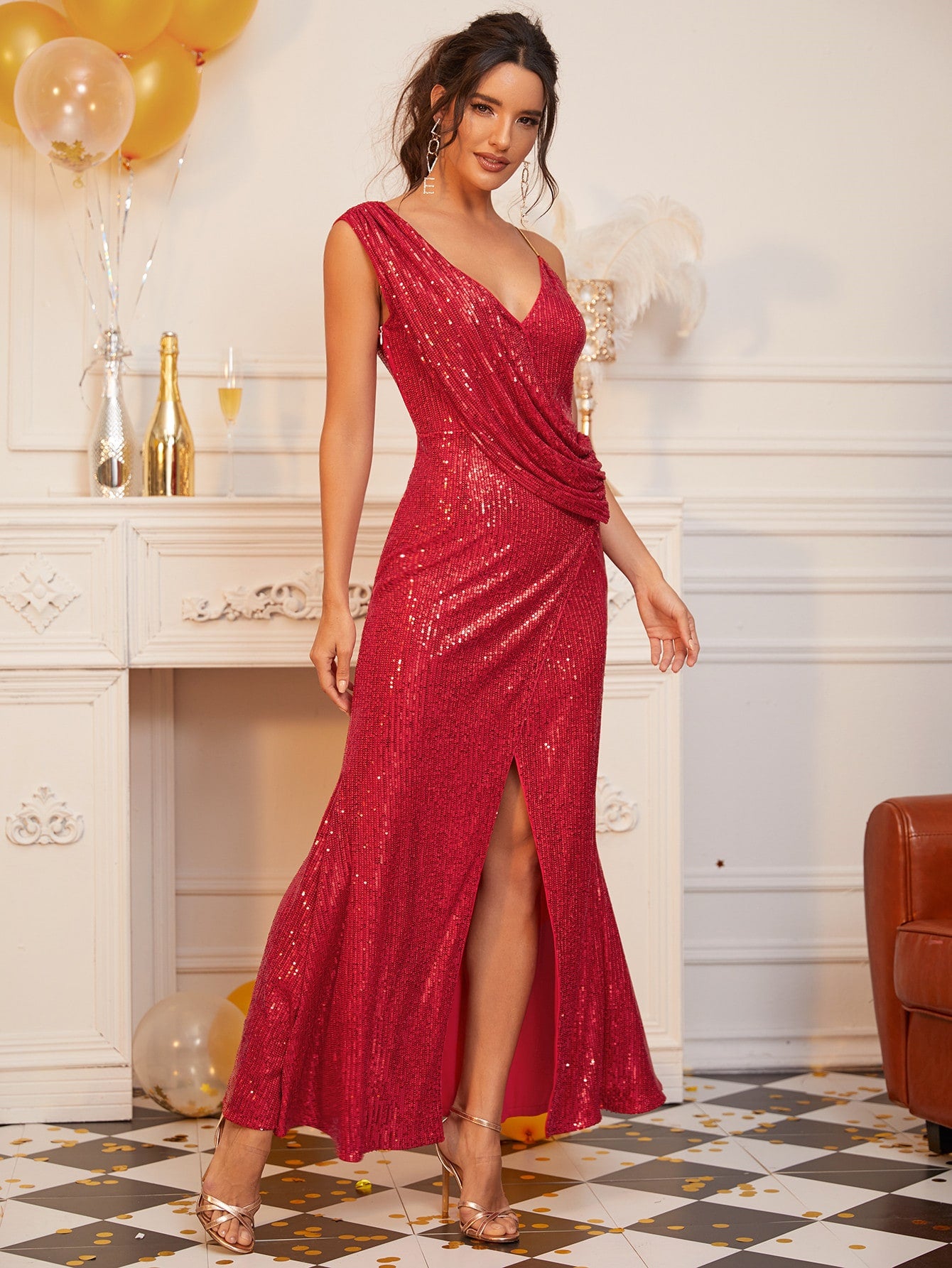 Draped clearance sequin dress