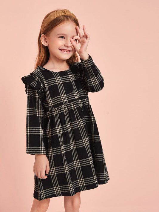 Toddler Girls Plaid Ruffle Trim Babydoll Dress