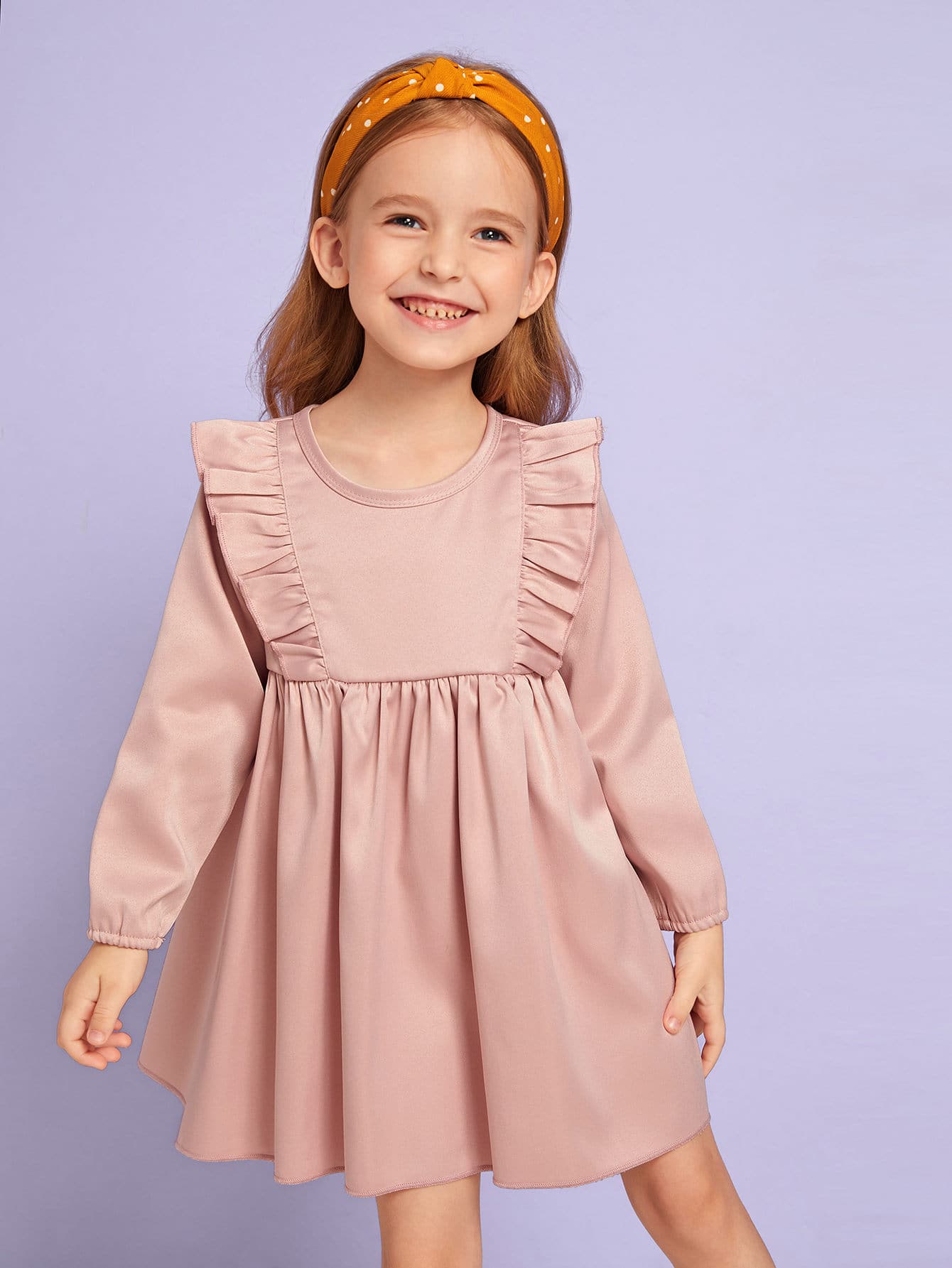 Toddler Girls Solid Ruffle Trim Babydoll Dress