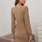 Solid Square Neck Button Detail Ribbed Dress
