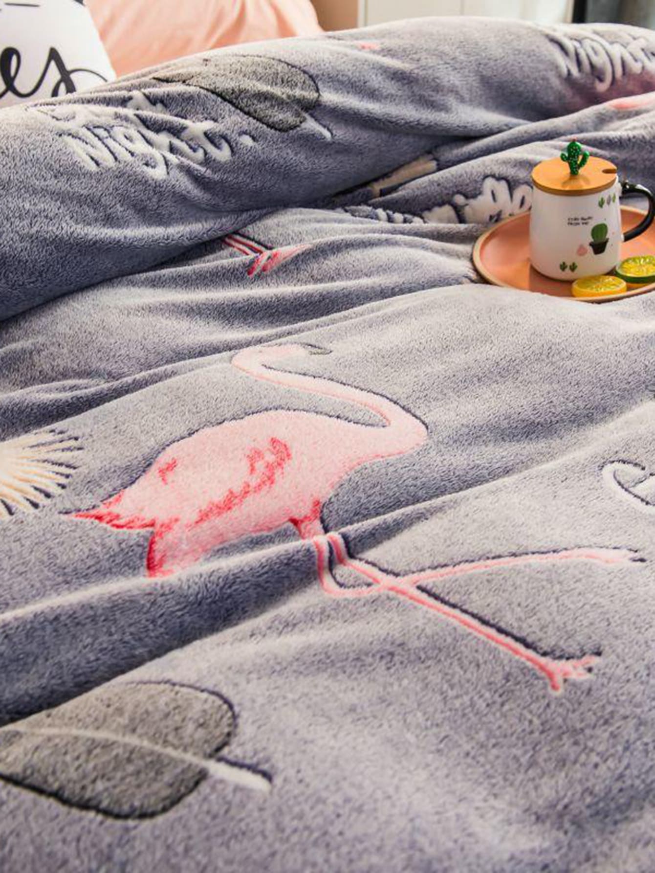 Flamingo & Leaf Print Blanket