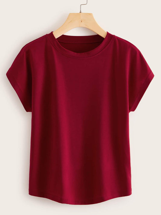 Curved Hem Round Neck Tee