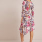 Floral Print Cut Out Back Belted Chiffon Dress
