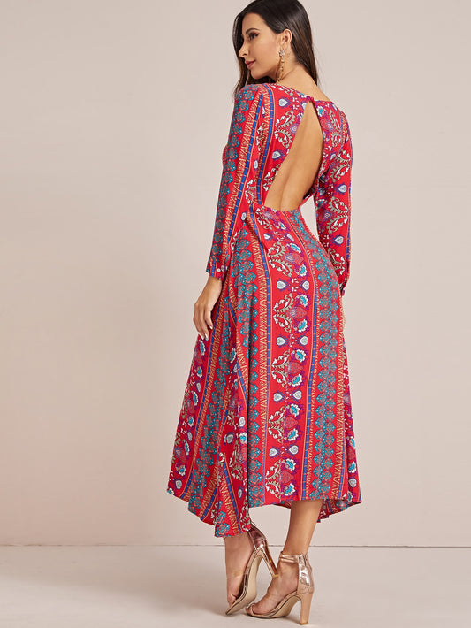 Tribal Print Cut Out Back Dress