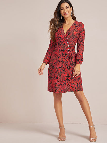 All Over Graphic Button Through Tie Front Dress