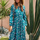 Floral Print Tie Front Ruffle Trim Pleated Dress