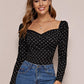Sweetheart Neck Gigot Sleeve Polka-dot Top