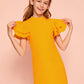 Girls Zip Back Layered Flutter Sleeve Fitted Dress