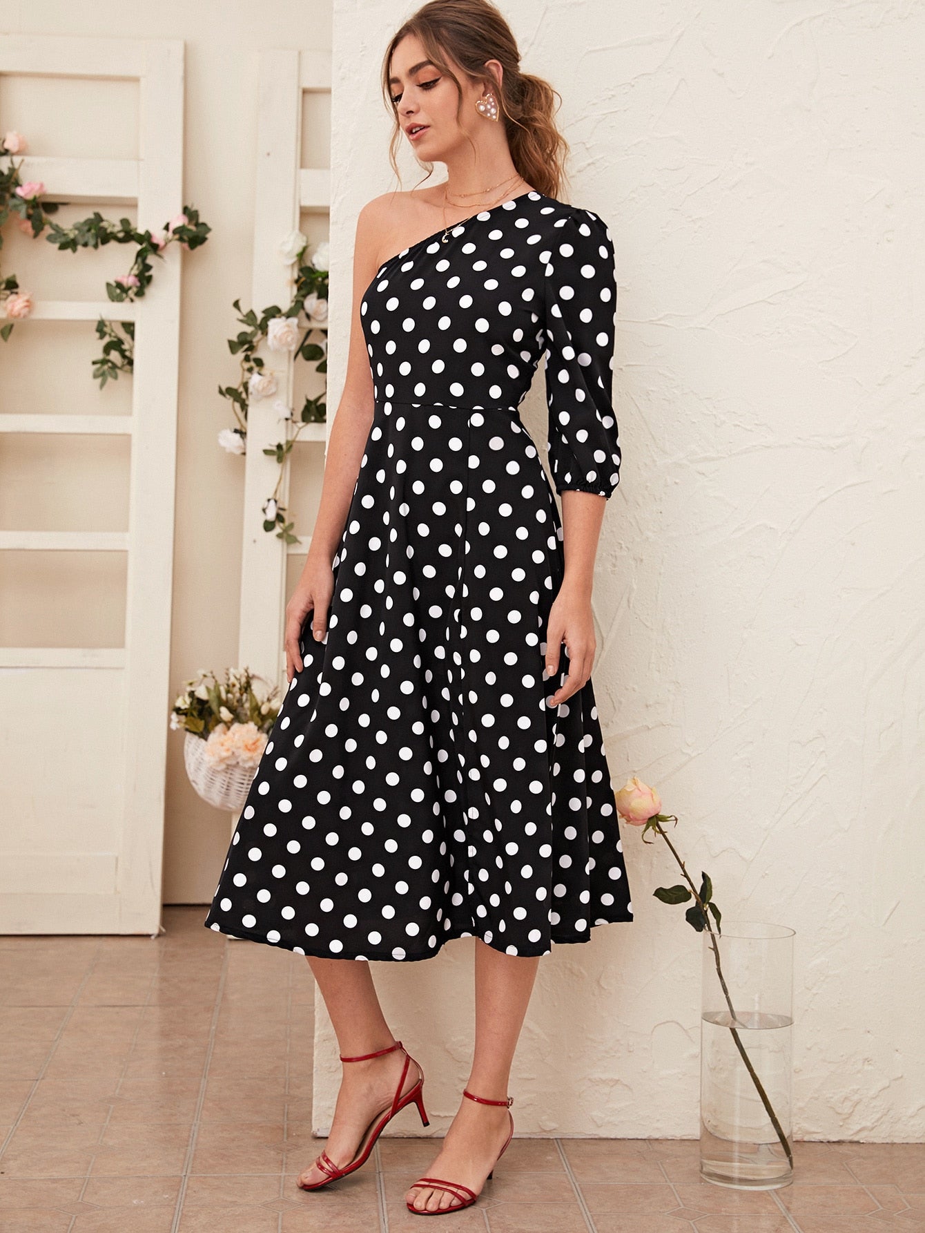 Spotted one best sale shoulder dress