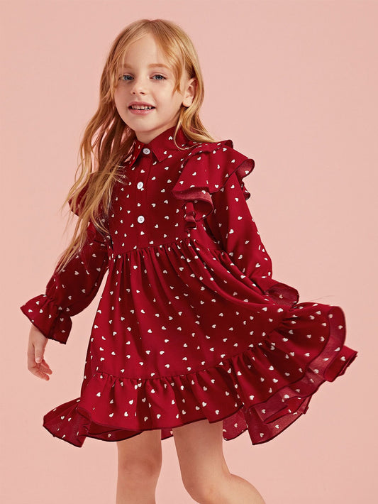 Toddler Girls Confetti Heart Print Ruffle Shirt Dress