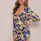 Square Neck Floral Print Bodycon Dress