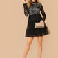 Lace Bodice Layered Mesh Hem Dress