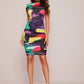 Mock-neck Brush Stroke Print Bodycon Dress