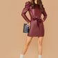 Zip Back Gigot Sleeve Belted PU Leather Dress