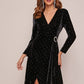 Polka Dot Print Self Tie Velvet Wrap Dress
