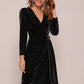 Polka Dot Print Self Tie Velvet Wrap Dress