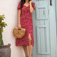 Ditsy Floral Sweetheart Neck Split Fitted Dress