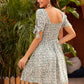 Ditsy Floral Square Neck Tie Cuff A-line Dress