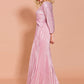 Missord Buckle Belted Pleated Glitter Maxi Prom Dress