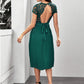 Backless Lace Bodice Pleated Hem Belted Dress Without Bra