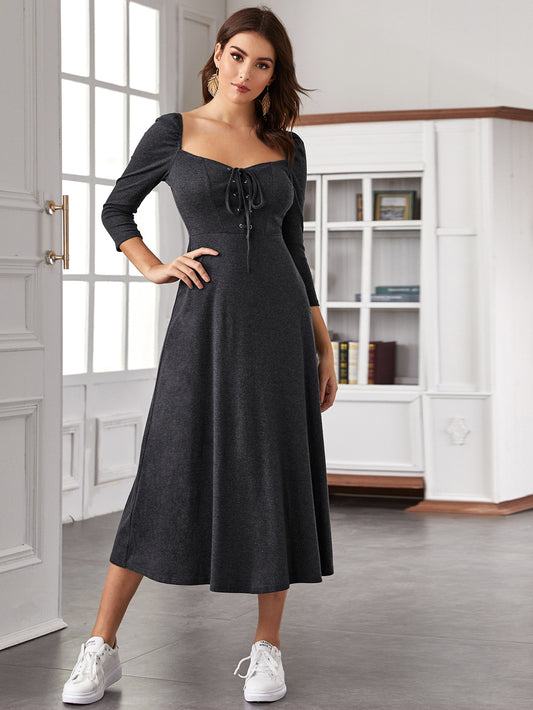 Sweetheart Neck Lace-up Front Fit & Flare Dress