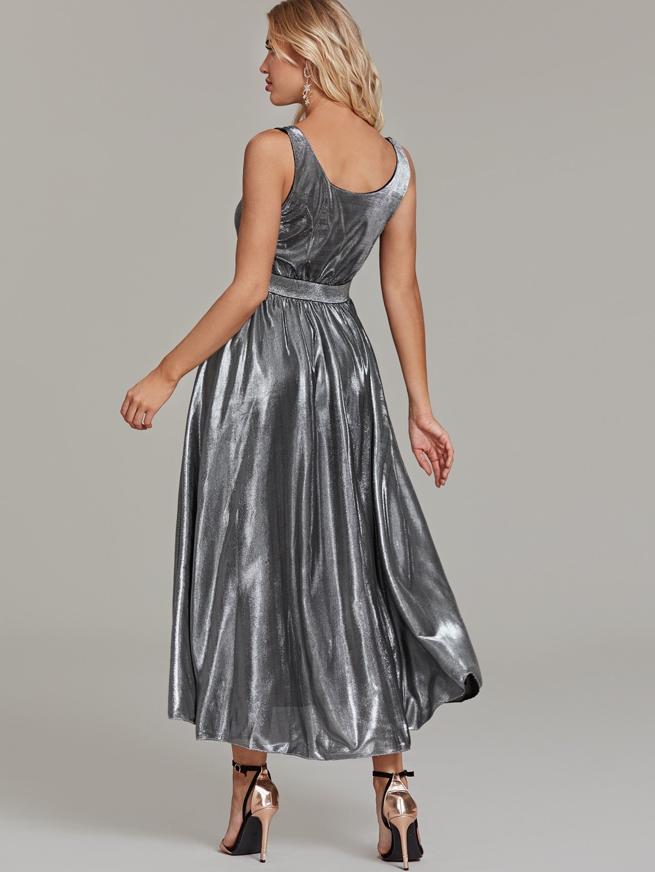 Contrast Dobby Mesh A-line Metallic Dress