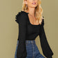 Square Neck Ruffle Trim Solid Tee