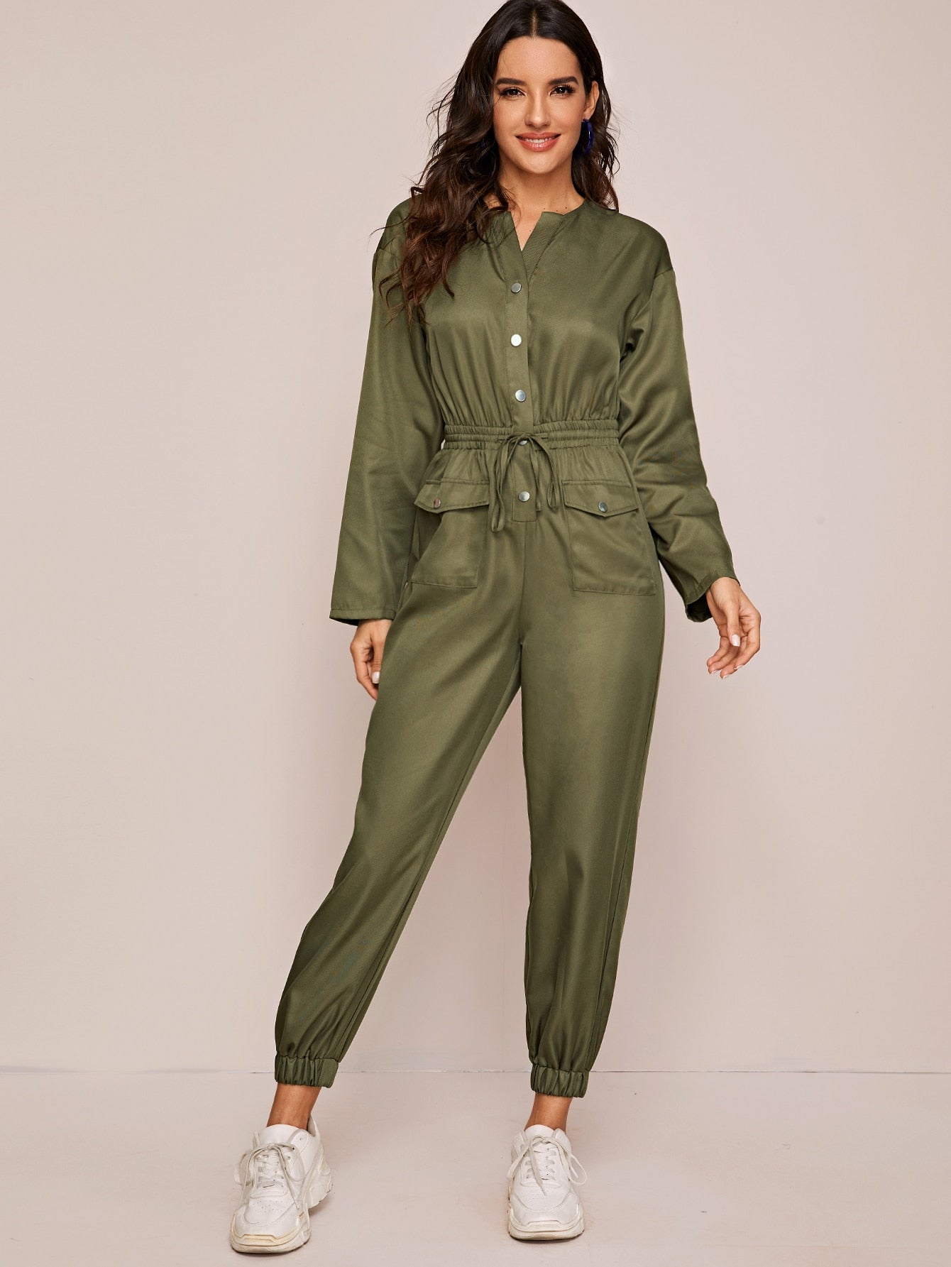 Single Breasted Flap Pocket Front Jumpsuit