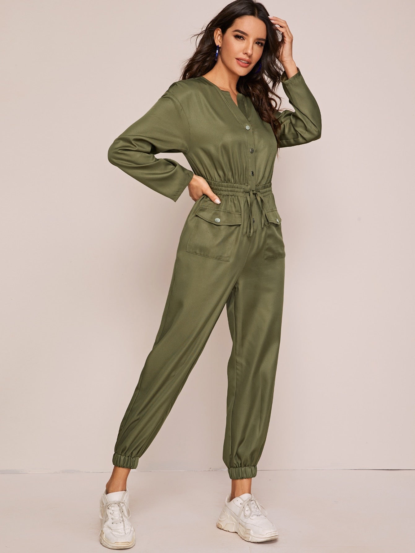Single Breasted Flap Pocket Front Jumpsuit