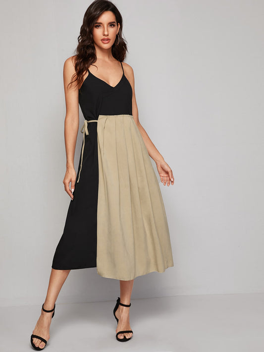 Contrast Panel Tie Side Cami Dress