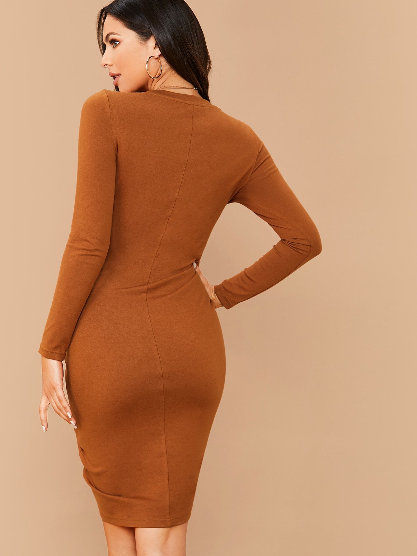 Drawstring Front Solid Bodycon Dress