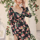 Sweetheart Neck Gigot Sleeve Floral Print Dress