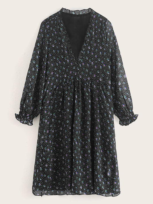 V-neck Ditsy Floral A-line Dress