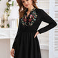 Notched Collar Floral Embroidery Dress