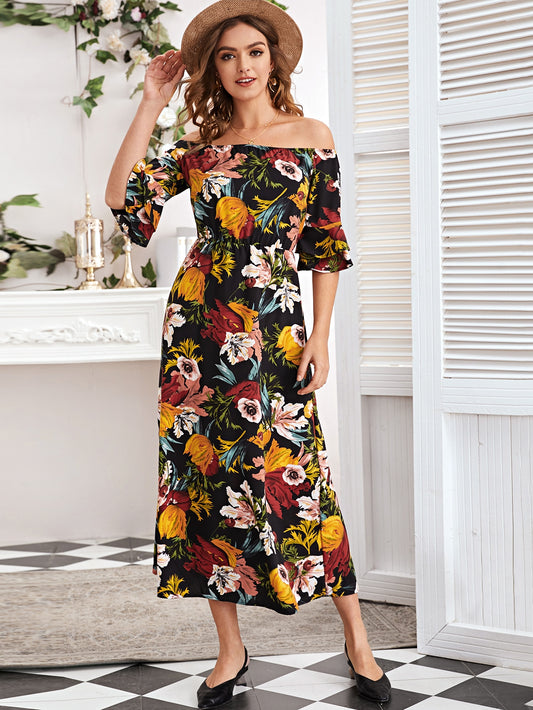 Floral Print Bardot A-line Dress