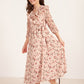 Girls V-neck Ruffle Detail Pleated Sleeve Ditsy Floral Dress