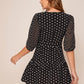 Polka Dot Sheer Sleeve Flounce Hem Self Belted Dress