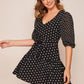 Polka Dot Sheer Sleeve Flounce Hem Self Belted Dress